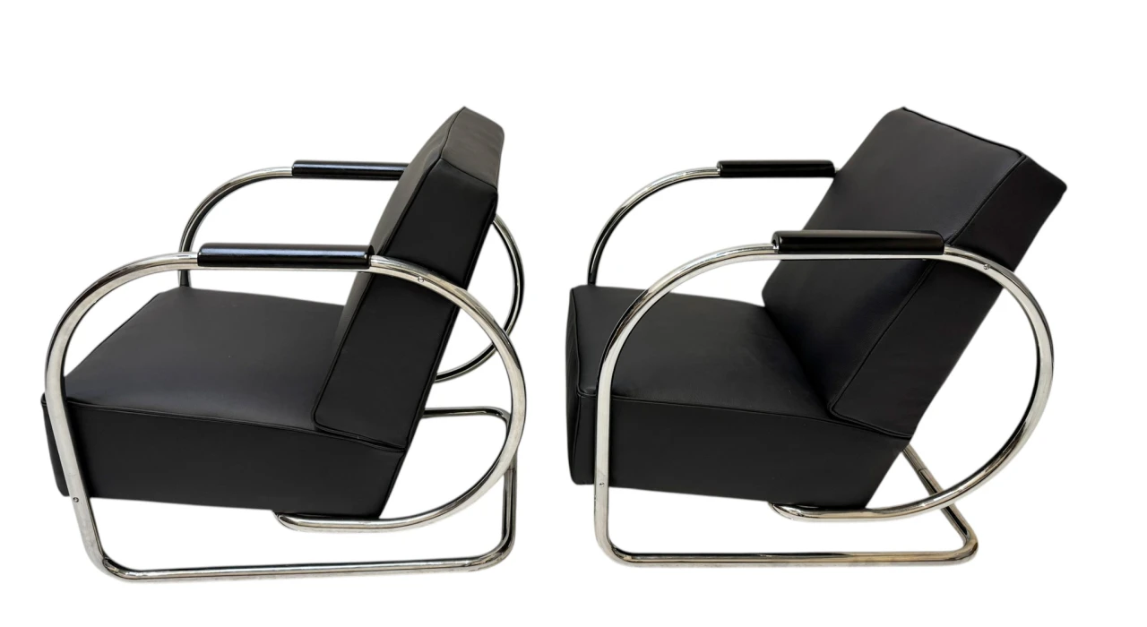 Art Deco Modernist Bauhaus Tubular Steel Lounge Chairs by Frits Kuyken, 1936